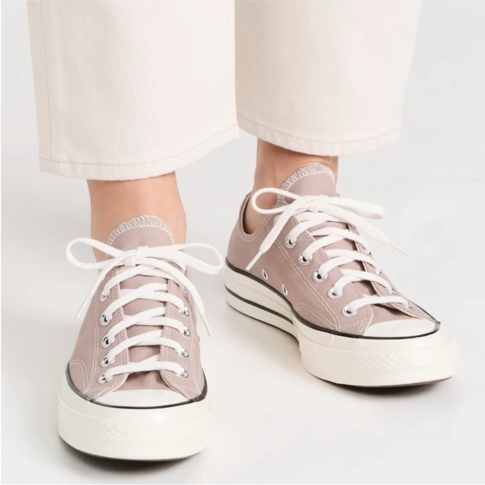 Converse Men's Low-Top Sneakers in Light Taupe and White - Picture 2 of 14